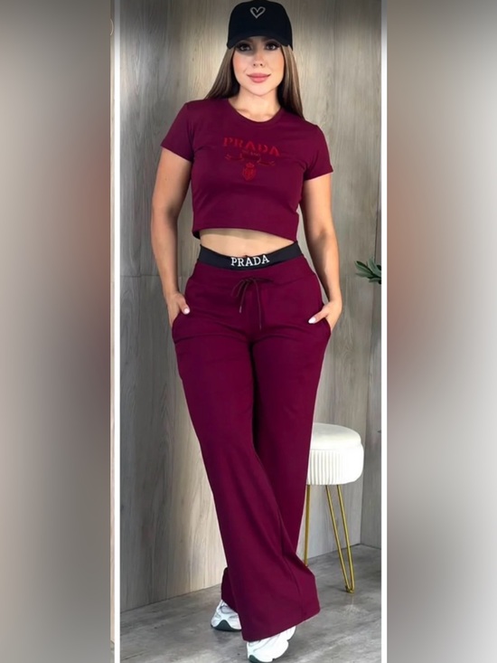 Prada Pants - Burgundy Lounge Pants & Crop Tee Set size S